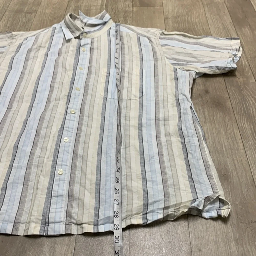 Mens Tasso Elba Linen Blend Button Down Stripe Pocket Shirt - Picture 3 of 6